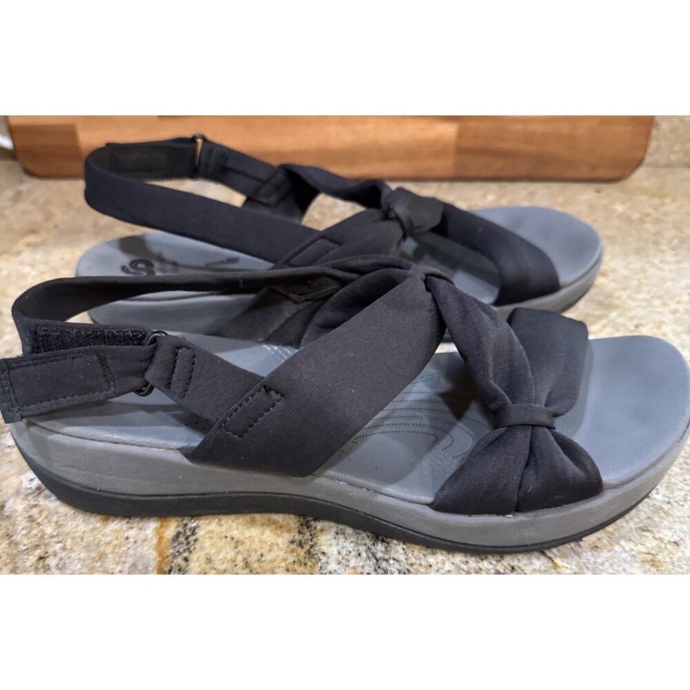 Clark’s Sandals Women’s Size 11 Black Cloudsteppers Cushion Wedge Heel Strappy - Picture 4 of 6
